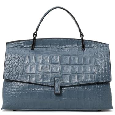 Imagem de AIDRANI Bolsa de couro de crocodilo para mulheres, grande capacidade, bolsa feminina, 2025, versátil, bolsa de ombro de couro, Azul