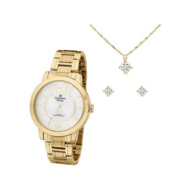Imagem de Relógio Feminino Champion Analógico Passion - Dourado com Brinco e Col