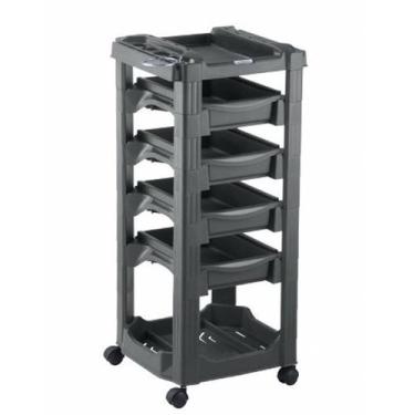 Imagem de Carrinho Auxiliar Cabeleireiro C/ Gavetas e Porta Secador Cinza - Vega