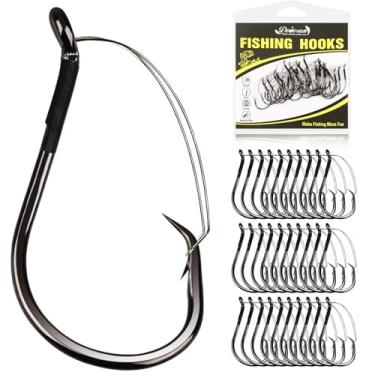 Imagem de Dovesun 20 peças de ganchos sem ervas daninhas ganchos circulares para peixe-gato, robalo, anzóis de pesca sem ervas daninhas para água salgada, ganchos de peixe-gato de água doce, tamanho 8/0