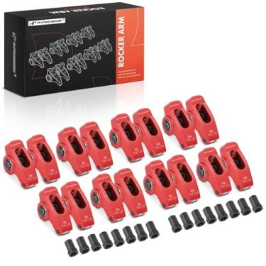 Imagem de A-Premium 16 peças de braços balancim de rolo de motor de alumínio vermelho com rolamentos de agulha compatíveis com Chevy BBC 454, proporção de 1,72, pinos de 7/40.6 cm