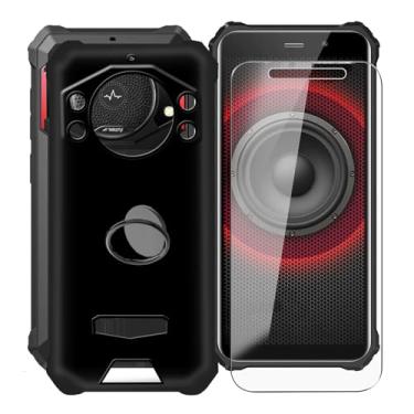 Imagem de KJYFOANI Capa para Fossibot F101 Pro, [1 x película protetora de vidro temperado], capa amortecedora de TPU macio à prova de choque, com suporte de anel de rotação de 360°] capa de telefone para