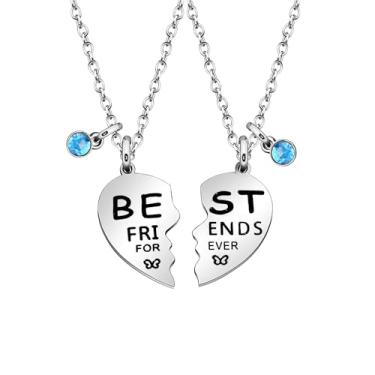 Imagem de Conjunto de 2 colares de prata Best Friends Forever com pingentes em forma de coração, pingentes gravados para melhor amigo amigo colega joia da amizade, 60cm+5cm, Aço inoxidável, Sem Pedra Preciosa