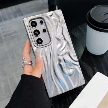 Imagem de Capa de celular de luxo com ondas plissadas em metal para Samsung S25 S24 Plus S23 Ultra FE, proteção traseira de silicone macio, prata, para Galaxy S23Ultra