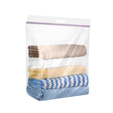 Imagem de Sacos de armazenamento jumbo de 10 galões com alça, pacote com 30 cm, 60 x 61 cm, bolsa de armazenamento prática ziplock resistente, bolsa de armazenamento prática com zíper grande e grande para