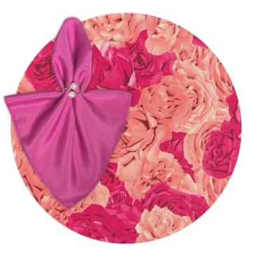 Imagem de Kit Sousplat Suplá Completo Mesa Posta com Guardanapos e Pg Decorativo 6 Lugares (ROSAS PINK - GUARDANAPO PINK - PG ANEL 2 PEROLA)