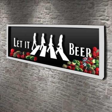 Imagem de Quadro Porta Tampinhas Let it beer - Quadro Novo, Branco, 90 x 35 cm