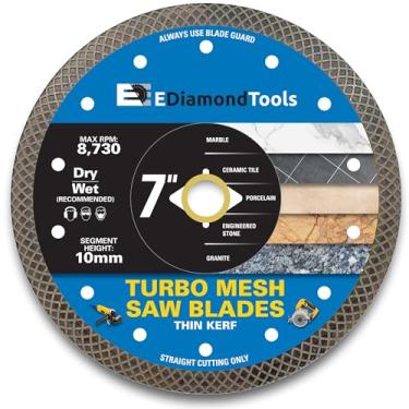 Imagem de EDiamondTools 7 Lâminas De Serra Turbo Mesh Para Porcelanato, Cerâmica, Mármore, Granito E Outras Pedras Projetadas, Úmidas Ou Secas, Dm 7/8 Arbor