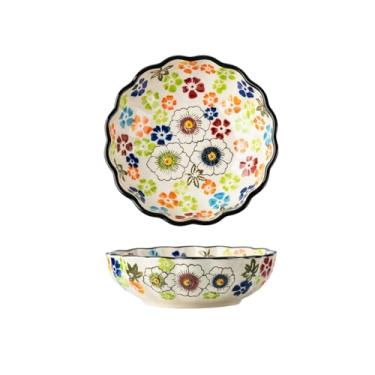 Imagem de Prato de osso de cerâmica pintado à mão criativo e personalizado, prato pequeno retrô doméstico lanche prato de molho de frutas - prato de pétalas de 15 cm