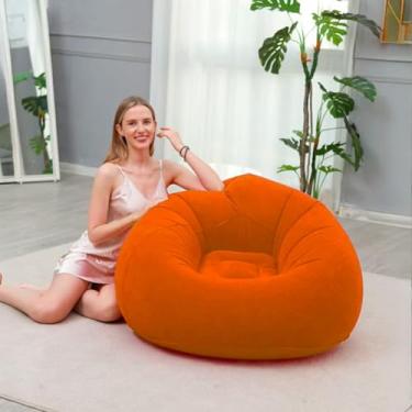 Imagem de Sofá Poltrona Puff Inflável Deluxe Aveludado Para Sala e Quarto 110x110x85cm Impermeável Confortavel Suporta Até 100kg - Relaxamento Total (Cor Laranja)