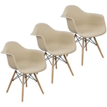 Imagem de Kit 3 Cadeiras Charles Eames Eiffel Design Wood Com Braços - Lianto De