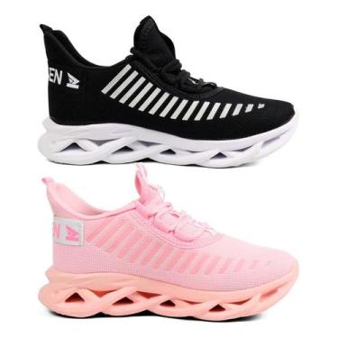 Imagem de Kit 2 Tênis Feminino Infantil Jaguar Casual Leve Corrida Macio Treino 