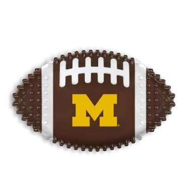 Imagem de NCAA Michigan Wolverines Mega-Chew Nylon duro com sabor de bacon brinquedo de mastigar osso de cachorro. Brinquedo de mastigar cachorro interativo saboroso e divertido. Brinquedos resistentes e