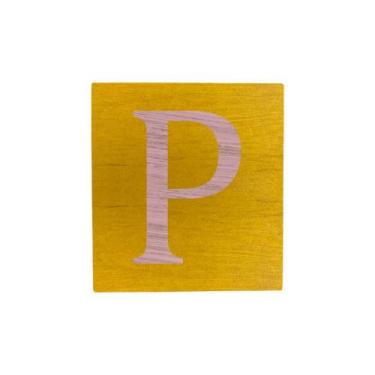 Imagem de Cubo Amarelo Letra Rosa Bebê Festa Chá de Bebê Decoração 8x8x8 Cm Mdf 