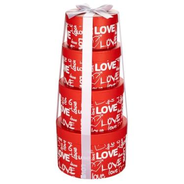 Imagem de Caixas de presente redondas de luxo com tampas (conjunto de 4) – Conjunto de caixa de presente de papelão resistente reutilizável para aniversários, casamentos, aniversários, Natal e dia dos namorados