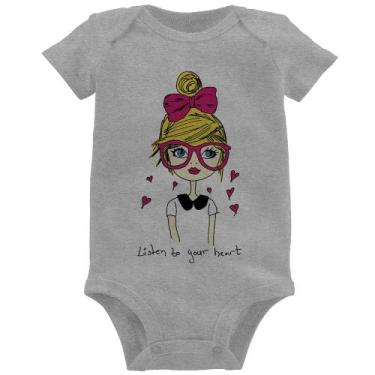 Imagem de Body Bebê Listen to your heart - Foca na Moda, Cinza, M