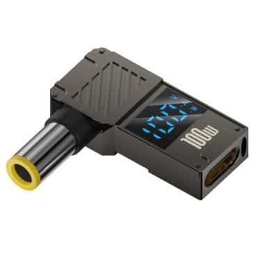 Imagem de CY Adaptador tipo C com entrada USB-C para conector CC de 7,9 x 5,4 mm, ecrã LED inteligente, potência de saída de 100 W, 20 V, 5 A, carregamento PD de 65 W, adaptador para portátil