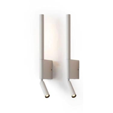 Imagem de Pacote com 2 arandelas longas, luminária de parede LED linear moderna, holofote de leitura giratório de 345° com interruptor liga/desliga, iluminação de cabeceira ajustável de 5 W + 3 W, 300