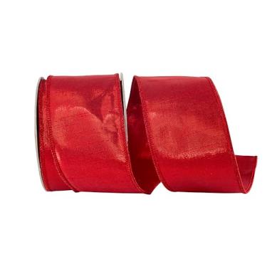 Imagem de Reliant Ribbon Fita dupla face com fio Dupioni de luxo metálica, vermelha