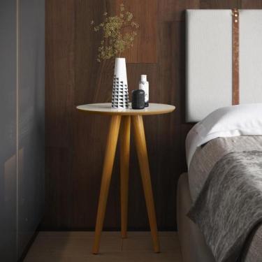 Imagem de Mesa Lateral Oval para Sala Osaka Off White Freijo - CasaH