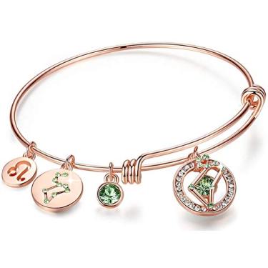 Imagem de Leafael Pulseira expansível do zodíaco Superstar feita com cristais premium constelação do horóscopo outubro novembro pedra do nascimento topázio joia marrom, banhado a ouro rosa, 18 cm, One Size,
