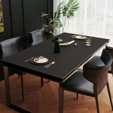 Imagem de WMLTZFUS Almofada de mesa de material PU de cor sólida, toalha de mesa impermeável de luxo, capa de mesa resistente a manchas para mesas retangulares - preta ||65 x 120 cm