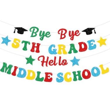 Imagem de Bye Bye Banner Hello Middle School da 5ª série, banner de formatura da 5ª série, decorações de formatura da 5ª série 2024, BYLQ-BB5TH meninos meninas 5ª série suprimentos de festa de formatura 2024