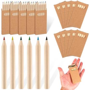 Imagem de Faccito Pacote com 15 mini lápis de cor para crianças, 8 cm, portátil, gordura curta, 6 lápis de cores diferentes a granel, lápis de colorir pré-afiados para crianças, pintura em sala de aula,