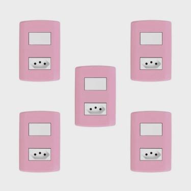 Imagem de Conjunto de 5 Interruptores de 1 Tecla Simples e Tomada 2p + t 20A, Modular, com Placa 4x2 e Suporte