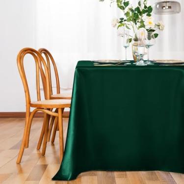 Imagem de Toalha de mesa retangular de cetim brilhante e sedosa, suave para decoração de mesa de jantar de festa de casamento (145x240 cm/verde)