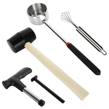 Imagem de Conjunto de abridor de coco para kit de abridor de coco jovem, ferramenta e martelo de abridor de coco de aço inoxidável 304 seguro para alimentos premium - removedor de carne de coco