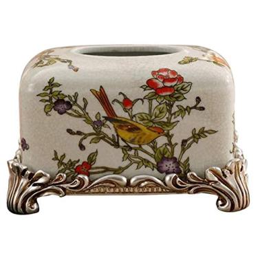 Imagem de Flower Bird Vintage Cerâmica Caixa de Lenço Capa para Casa Suporte de Guardanapo de Porcelana Clássico Europeu com Base de Resina Toalheiro de Papel para Escritório em Casa (Tamanho: A)