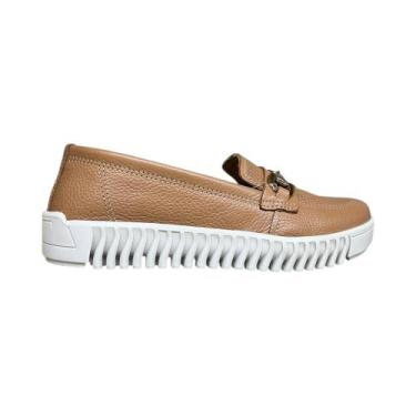 Imagem de Tenis feminino pegada slip on em couro detalhe fivela, CARAMELO, 37