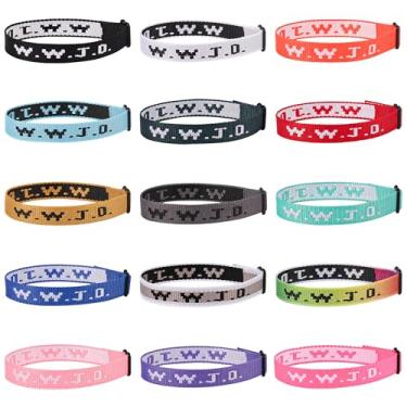 Imagem de Pmormyy 15 pulseiras WWJD para mulheres e homens, pulseiras de presente de Jesus Cristão, ajustável, What Would Jesus Do, Fibra de poliéster, Sem Pedra Preciosa