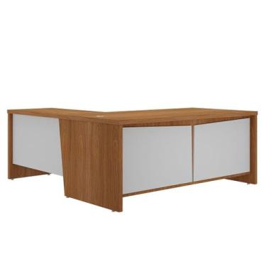 Imagem de Mesa para Escritório 2 Portas 3 Gavetas Diretor em L - Artany, Freijó/