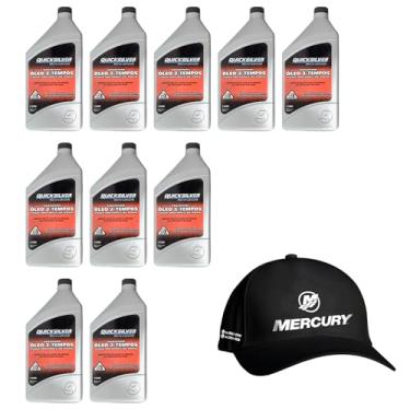 Imagem de Óleo Náutico Quicksilver TCW3 Original 1 Litro Para Motores de Popa Kit 10 Litros + Boné Mercury
