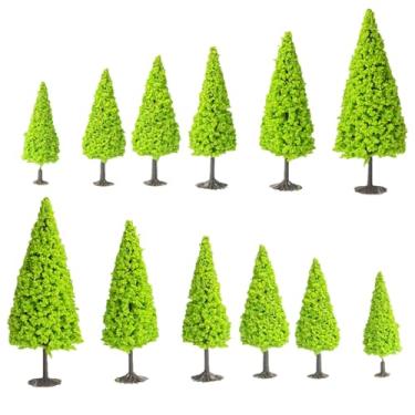 Imagem de alblinsy 12 peças paisagem verde modelo cedro árvores trem paisagem pinheiro miniatura diorama árvores modelo misto para arquitetura de estrada, construção, decoração DIY