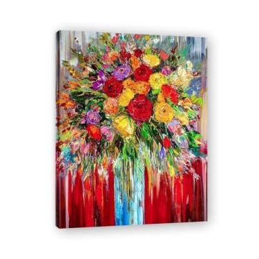 Imagem de Linda arte de parede em tela de flor de fundo abstrato pintura floral moderna buquê florescendo imagem impressa 80 x 60 cm