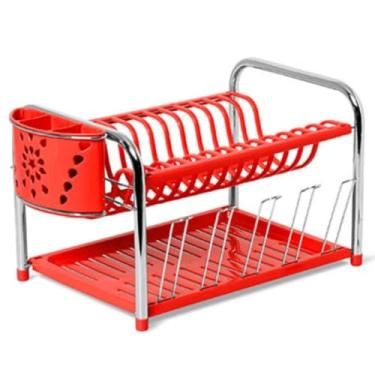 Imagem de Escorredor Secador de Pratos Com Porta Copos e Porta Talher Duplo Louças(Vermelho)