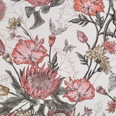 Imagem de Amaowdc Papel de parede floral descasque e cole papel de contato floral branco e rosa vintage papel de parede removível autoadesivo adesivo em papel de parede para decoração de quarto de banheiro 44 x