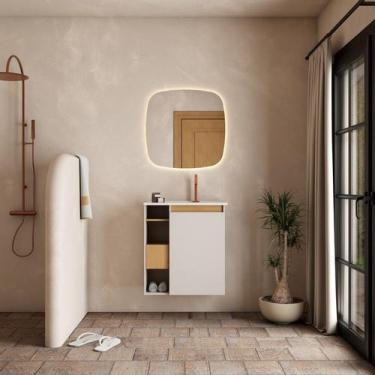 Imagem de Gabinete de Banheiro Montado em Madeira Jequitibá/Nude 60cm com Lavató