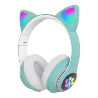 Imagem de Fone de Ouvido Bluetooth Infantil com Orelhas de Gatinho, LED, Sem Fio (Verde)