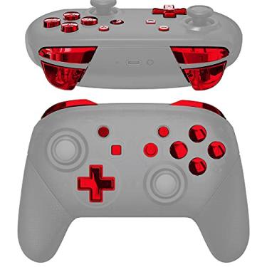 Imagem de eXtremeRate Reparo vermelho cromado ABXY D-pad ZR ZL L R Teclas para controle Nintendo Switch Pro, conjunto completo de botões de substituição brilhante DIY com ferramentas para Nintendo Switch Pro -