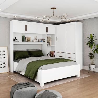 Imagem de Guarda Roupa Modulado Sevilha Com Cama Casal Carioca Móveis Branco