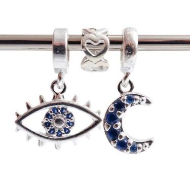 Imagem de Kit de Berloques em Prata 925 com Lua, Olho Grego e Separador