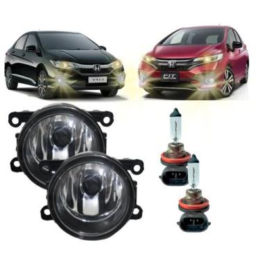 Imagem de Par Farol Auxiliar Milha Neblina Lente em Vidro + Lâmpadas H11 Honda C