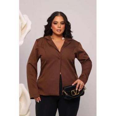 Imagem de Blazer Feminino Alfaiataria Plus Size G1 Alta Costura Casaco Cor Da Mo