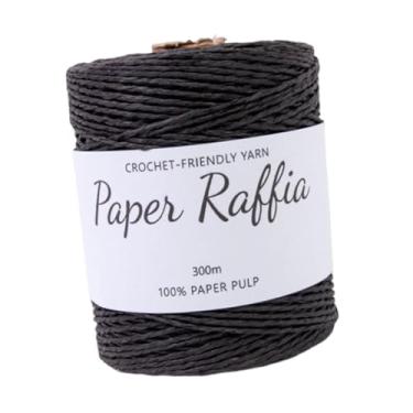 Imagem de oshhni Raffia de crochê Fio de papel de 1,5 mm de espessura corda redonda de barbante redonda 328 jardas para sacos de crochê de praia chapéu de praia chapéu, Preto