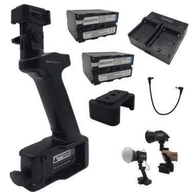 Imagem de Kit Suporte p/ LED c/ 2 Baterias NP-F970, Base e Carregador - Genérica