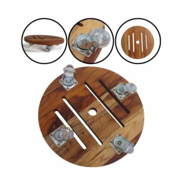 Imagem de Suporte Para Vaso De Planta De Madeira Redondo Com Rodinhas De Silicone 40cm